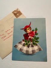 VTG 1948 Gingham Girl Christmas Greeting Card by Norcross