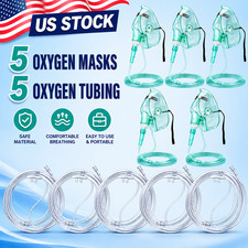 5 Oxygen Masks  5 Nasal Oxygen Cannulas Set Adult 6.5FT Tubing Universal Connec