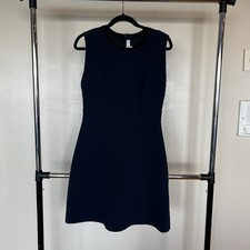 LOFT Navy Textured Fit & Flare Sleeveless Dress Minimalist sz 6 Quiet Luxury