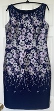 Talbots Navy Blue Lilac Falling Floral Brocade Sheath Dress Size 4 Sleeveless 