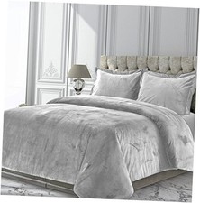 VENICEDUVET Venice Velvet Oversized Solid Duvet Set King Silver Grey