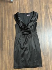 Eliza J Dress Womens 6 Satin Sleeveless Faux Wrap Ruched Shawl Collar Elegant