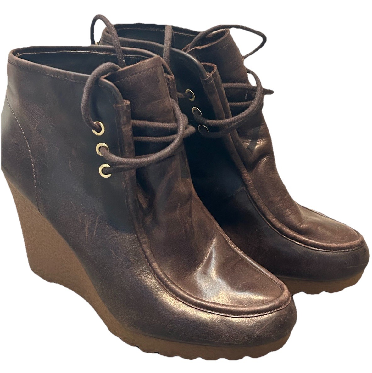 SAOLA Stivali donna MICHAEL KORS misura 7 5 zeppa battistrada pelle marrone suola gomma