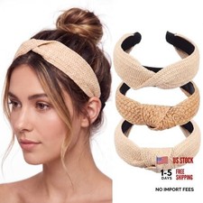 Straw Knotted Boho Headbands - Rattan Twist Hairbands for Straw Color