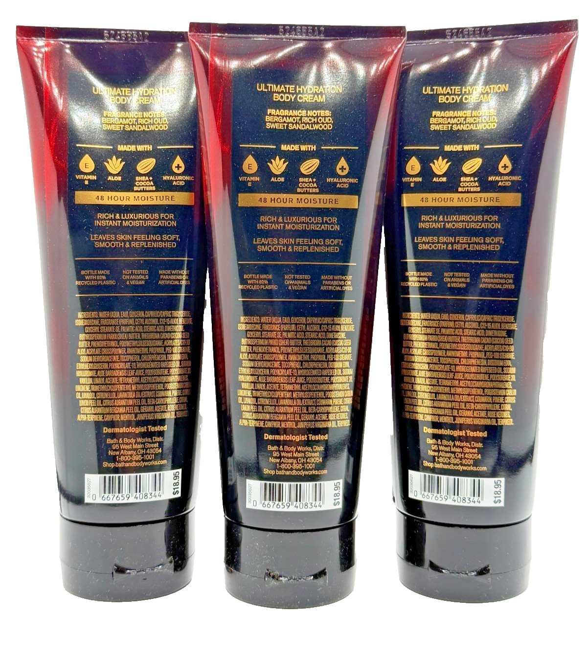 NEW Bath & Body Works Lot of 3 Tubes Men's Adrenaline Hydrating Body Cream 8 oz