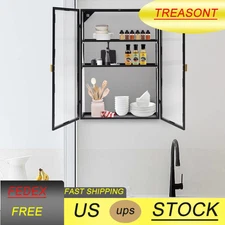 Wall Cabinet w/Glass Doors Wall Mounted Storage Cabinet w/Detachable Shelf