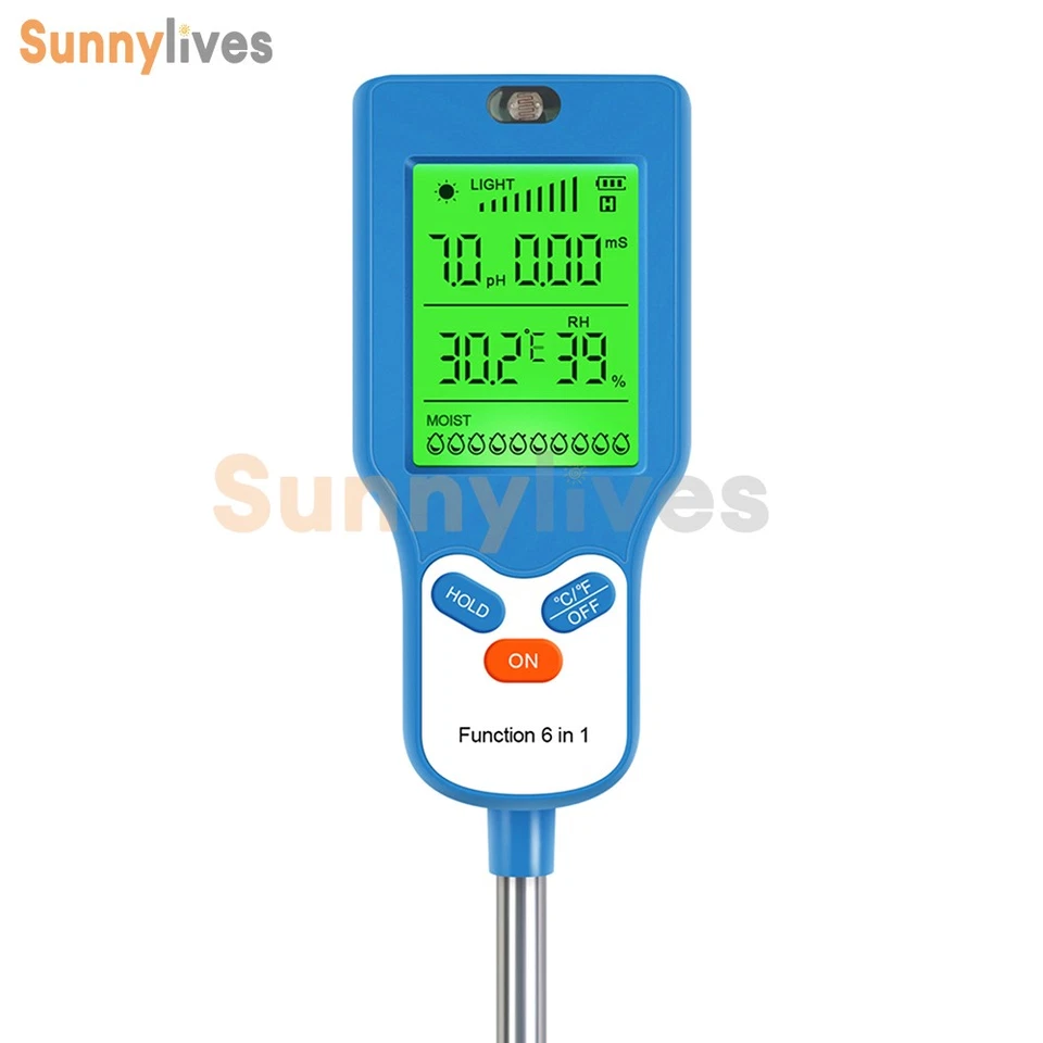 6in1 Digital PH Soil Tester Sunlight Moisture Fertility Temp Humidity Test Meter - Image 4 of 4