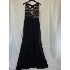 Adrianna Papell Dress Womens size 8 Formal Prom Long Beaded Gown Black Silvr
