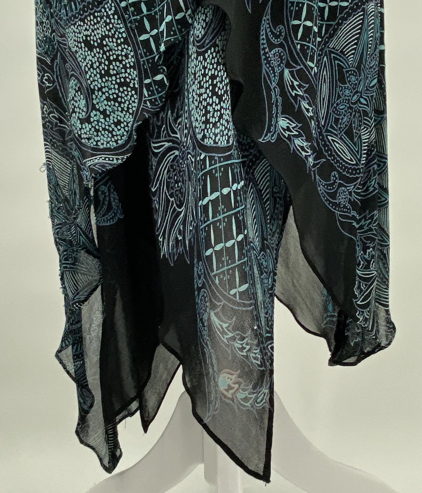 VTG Eva Blue Dress Women 14 Paisley Beaded Hanky Hem Dark Fairy Whimsigoth Y2K - Image 4 of 4