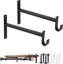 Closet Rod Bracket Heavy Duty 8 Inch Closet Shelf Brackets with Rod Holder Black