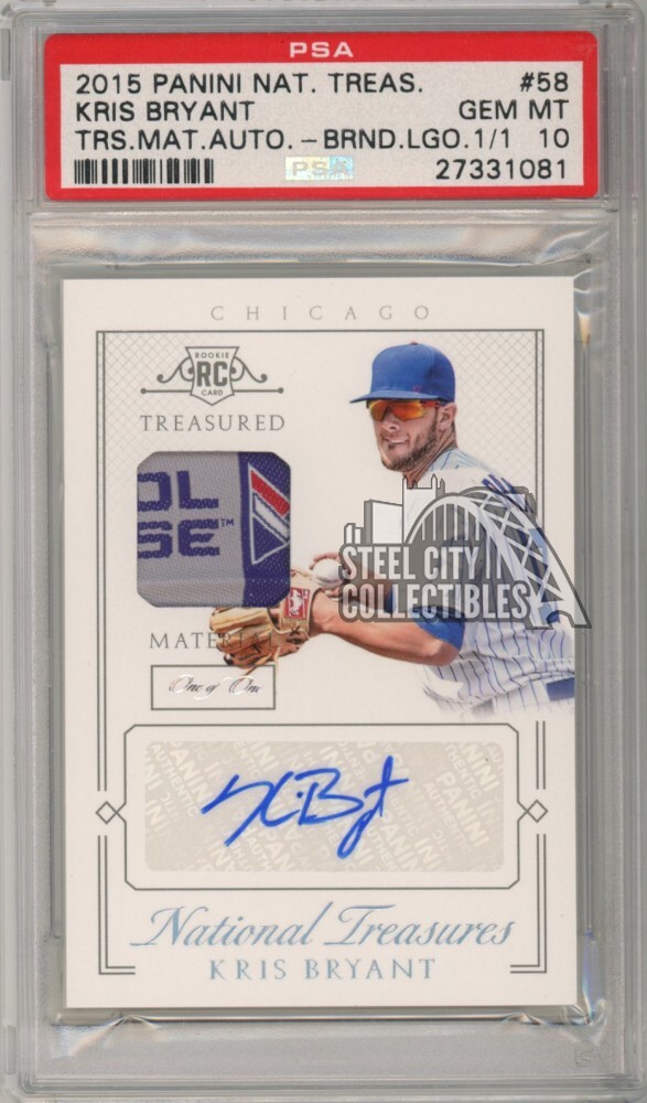 Kris Bryant 2015 National Treasures Auto Rookie Tag Patch RC 1/1 PSA 10 Gem Mint