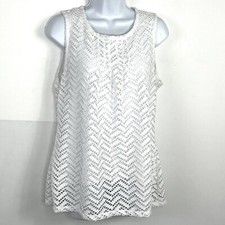 Banana Republic White Lace Top Sz L Sleeveless Chevron Lined Minimalist