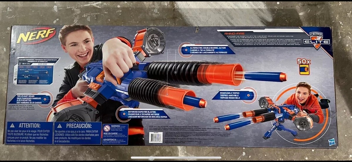 Nerf Rhino Fire N Strike Elite Dart Gun Tripod 2 Drums Complete