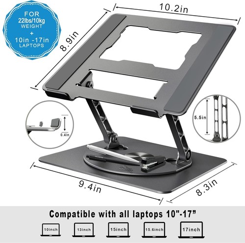 Sturdy Aluminum Laptop Holder with Ergonomic Design - Fits 10-17 Inch Devices - Picture 7 of 8