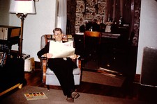 1959 Man Reading Paper In Chair Kodachrome Slide AA-F