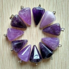 Wholesale 12pcs Natural Stone Amethysts Hexagonal Pyramis Charms Pendants DIY