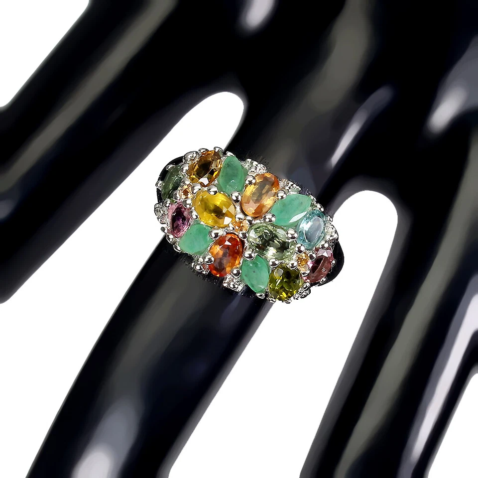 925 Sterlingsilber Ring Oval Saphir Smaragd Turmalin Edelstein Schmuck Größe 9 - Bild 3 von 4