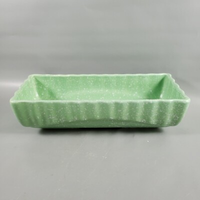 Vintage Imperial Hull Pottery USA Green White Speckled Planter F77 Mid Century