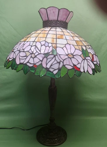Vintage Tiffany Style Table Lamp Double Socket Pull Chain
