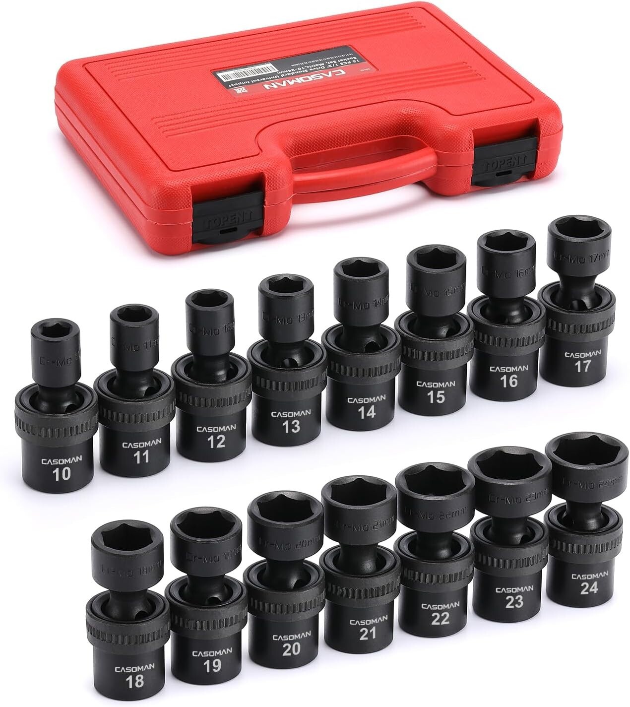 15 PCS 1/2 Drive Standard Universal Impact Socket Set 6 Point Metric10-24mm