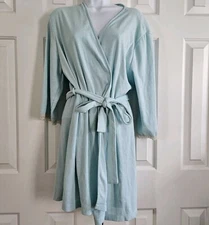 Amelia's Collection Womens Robe S M Ribbed Belted Pastel Short Kimono Lace Trim