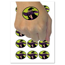 Basic Witch Goth Hat Woman Temporary Tattoo Water Resistant Fake Body Art Set