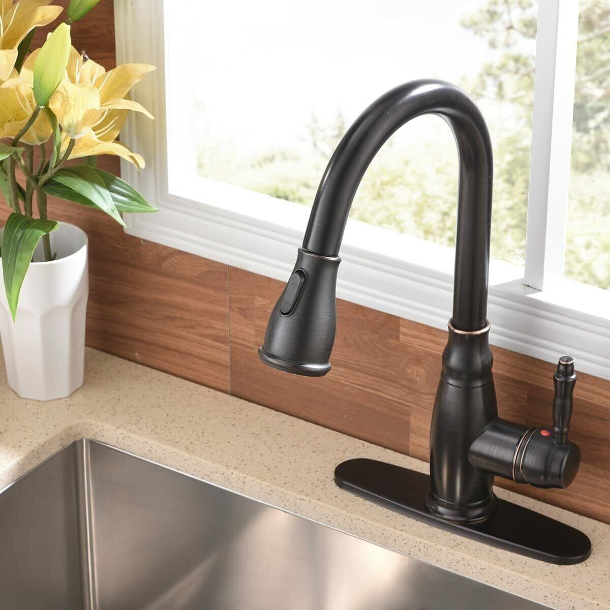 Oil Rubbed Bronze Kitchen Sink Faucet Swivel Pull Down Sprayer W/ Soap Dispenser eBay