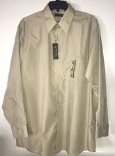 ARROW Poplin Button Dress Shirt Large Beige Wrinkle Free NEW