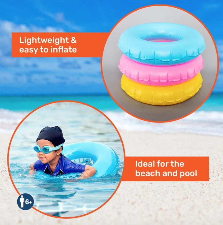 60cm Kids Swimming Ring Pool Tyre Donut Float Swim Inflatable Pink Green Yellow - image 3 of 4