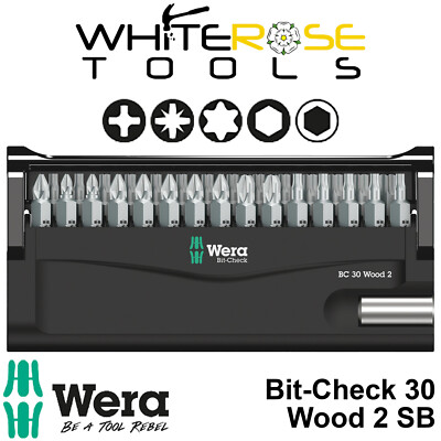 Wera Schraubendreher Bit Set mit Bithalter Bit Karo 30 Holz 2 SB 30 Stck. PH PZ TX