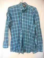 Vintage Towncraft Size L Blue Plaid Button Front cotton blend shirt