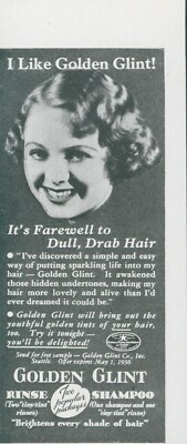 1936 Golden Glint Rinse Shampoo Farewell to Dull Drab Hair Vintage Print Ad GH1