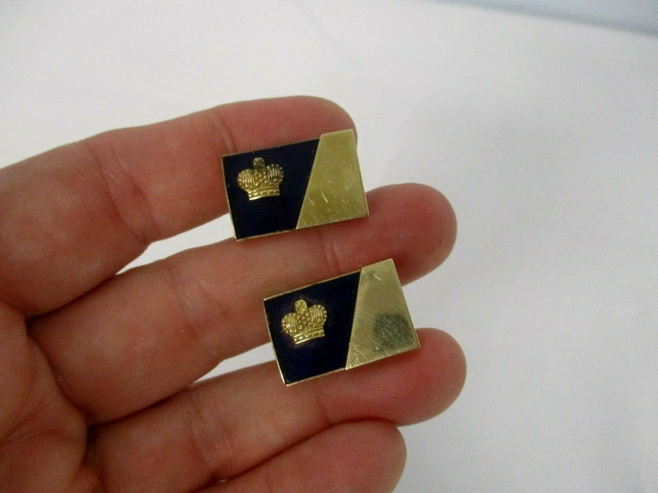 DE COLECCIÓN FIRMADA KREISLER CORONA DE ORO 14K SOBRE VIDRIO COBALTO GEMELOS RELLENOS DE ORO 12K Foto 3 de 4