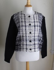 Dorothy Schutte Fiber Artist Handwoven Tweed Chic Wool Knit Sweater Jacket S M L