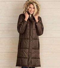 Totes Long Box-quilted Coat With faux Fur Hood. Size Small