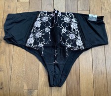 Plus Sz 22/24 Lane Bryant Cacique Cheeky Brief Panty Black Pink Embroidery Lace