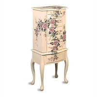 Coaster Jewelry Armoire, Ivory Finish Wood With Hand Painted Roses Floral, New, on sale Coaster Jewelry Armoire, Ivory Finish Wood With Hand Painted Roses Floral, New, on sale