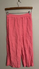 Vintage Womens Crop Pants Size Medium Pink Linen Pull On Lagenlook Coastal 90s