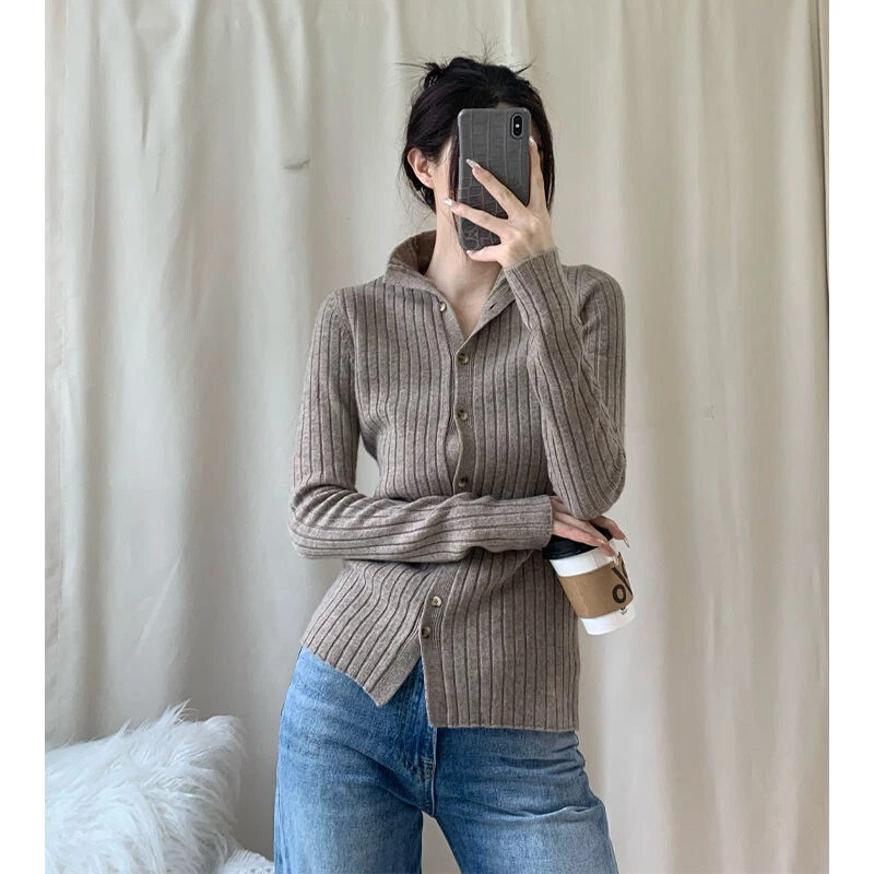 KHAITE Алашан кашемир яма полоски кардиган свитер куртка старые деньги весна - Изображение 3 из 4