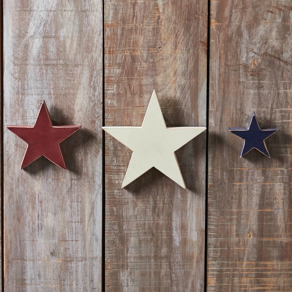 New Primitive Americana SET 3 PATRIOTIC WOOD STAR PEDESTAL Shelf Sitters or Hang - Image 2 of 2