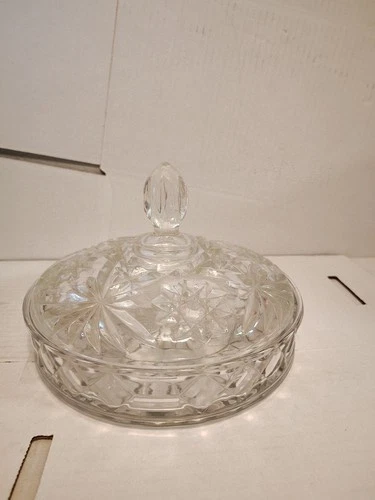 Anchor Hocking EAPC Prescut Clear Glass Star David Candy Dish & Lid Vintage MCM