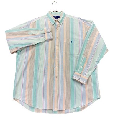 VTG Polo Ralph Lauren Big Shirt Mens L Striped Oxford Cloth Button