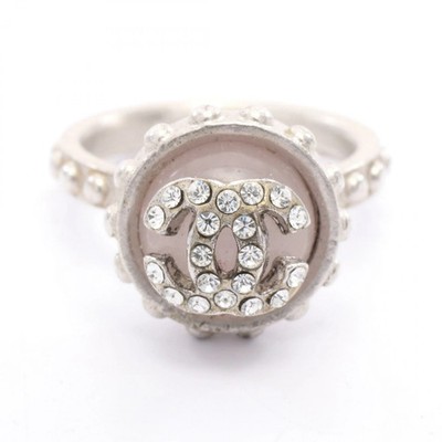 CHANEL Coco Mark Ring Jewelry Stainless Steel Rhinestones Silver