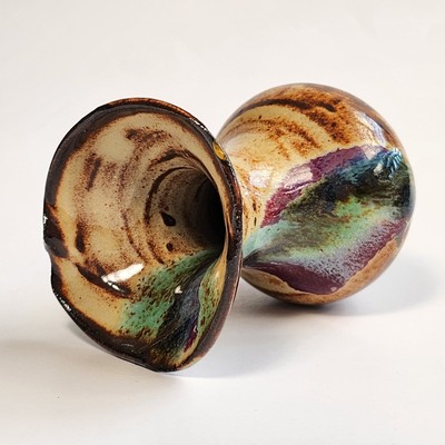 Studio Art Portery Handmade Ceramic Signed Vase Multicolor Drip Glaze