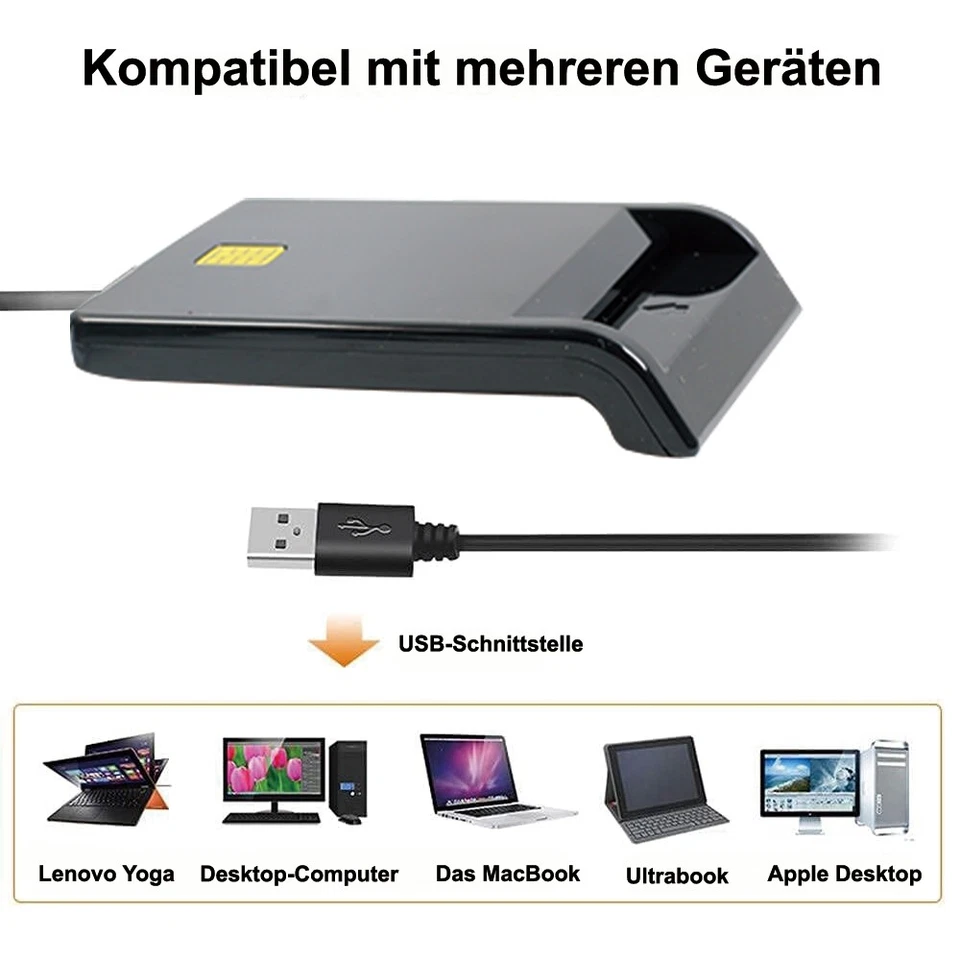 USB Chipkartenleser Kartenleser Personalausweis Lesegerät Smart Card Reader - Bild 2 von 4
