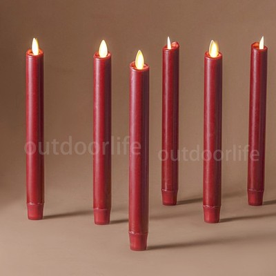 Luminara Flameless Wax LED Taper Candles w/Remote Moving Wick Burgundy 9.5'' 6pcs