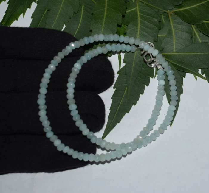 Aquamarin Chalzedon Edelstein 40 " Fadenhalskette 925 Sterlingsilber Weihnachten - Bild 4 von 4