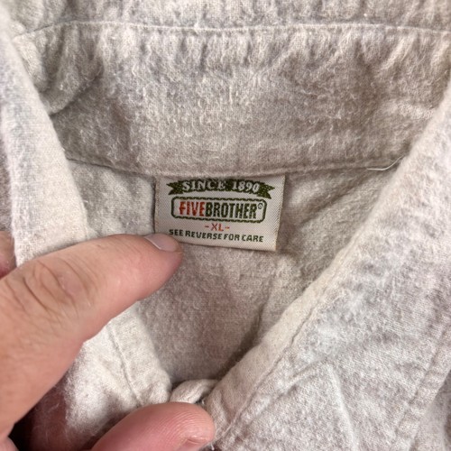 Camicia vintage cinque fratelli flanella uomo XL beige camoscio barca capitano ricamata - Foto 3 di 6