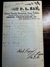 1881 Hudson NY P.L. Ham Grocery Bill Chickens Beef Berries Receipt $5.63