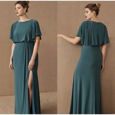 Nwt BHLDN Anthropologie Lena Dress Blouson Flutter Sleeve Maxi Gown Teal Size 0